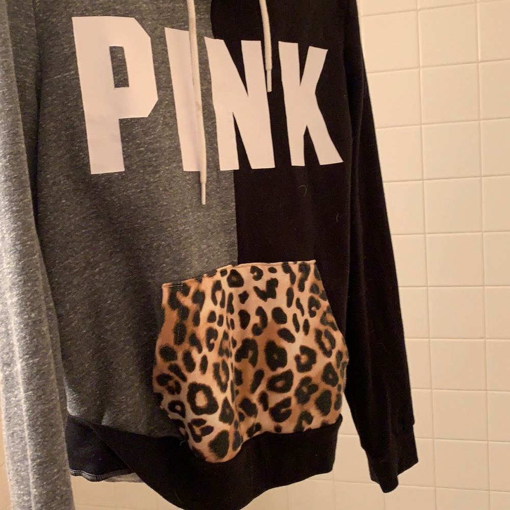 Black, grey and cheetah print hoodie. Comfy pullover